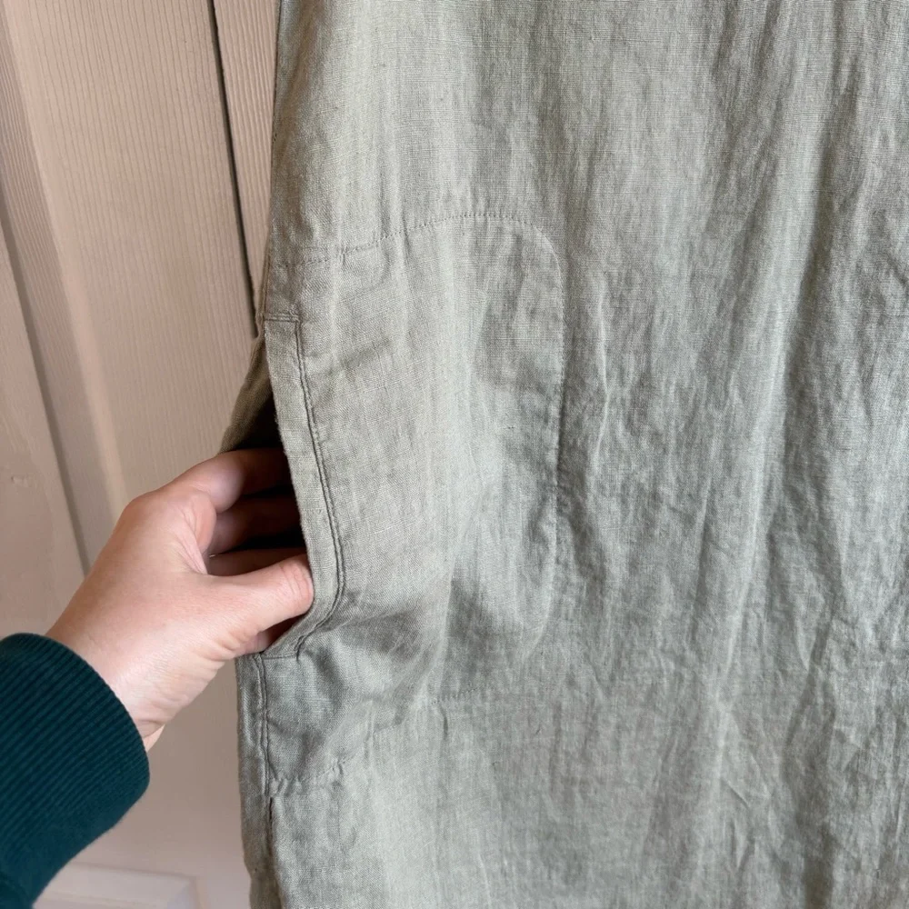 C&C Cali Linen Sleeveless Dress Green Minimalist Lagenlook Grunge Gorpcore M - Picture 2 of 8